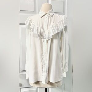 Maje / white silk romantic blouse with ruffles / size 1 / NWOT